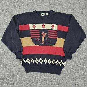Vintage Izod Golf Sweater Men’s S Colorblock Knit Embroidered Golfer Crewneck